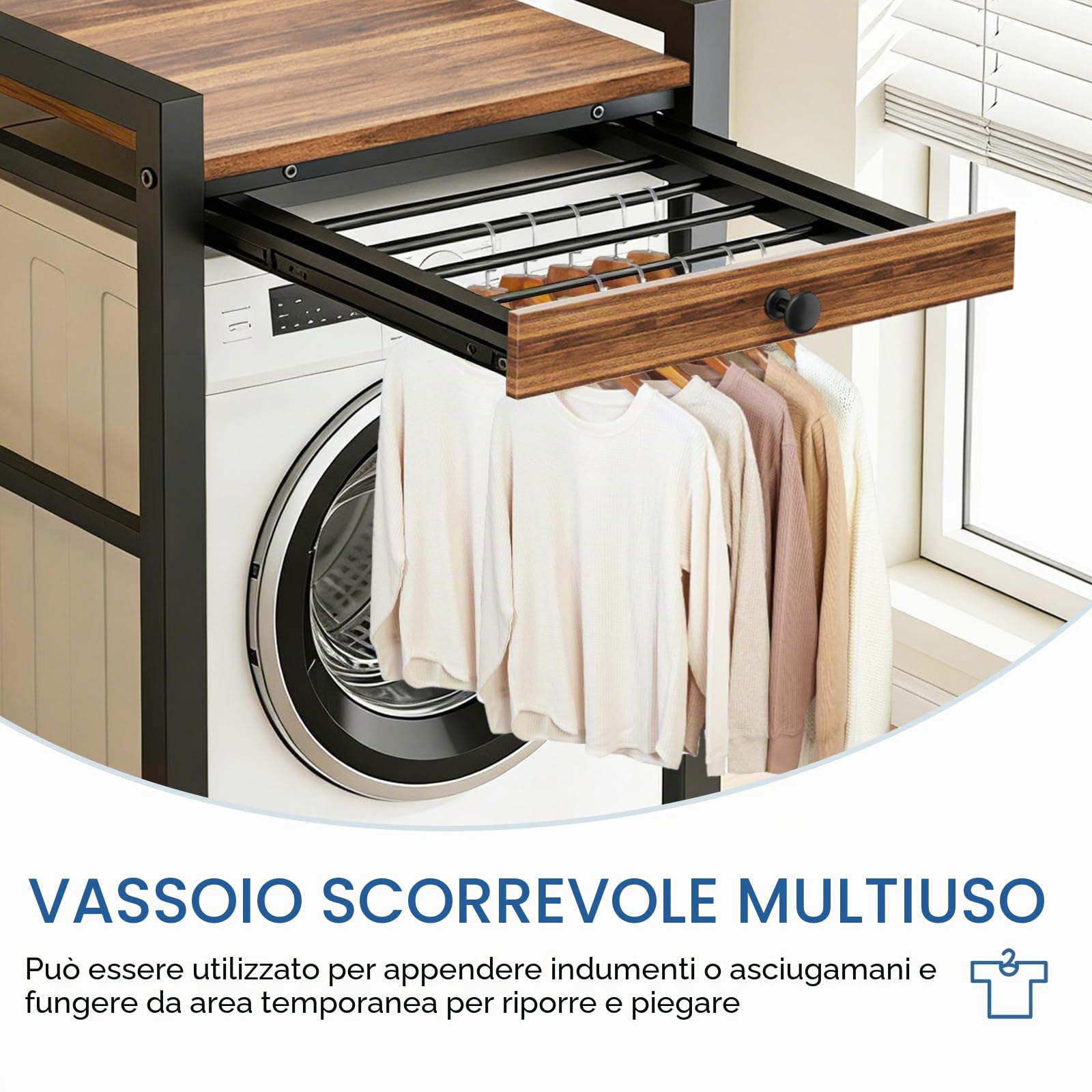 Mobile Lavatrice Asciugatrice con Cassetto, Scaffale Lavatrice Asciugatrice, Mensola per Lavatrice, Divisorio Lavatrice Asciugatrice, Portata 350 kg, 75x65x104cm