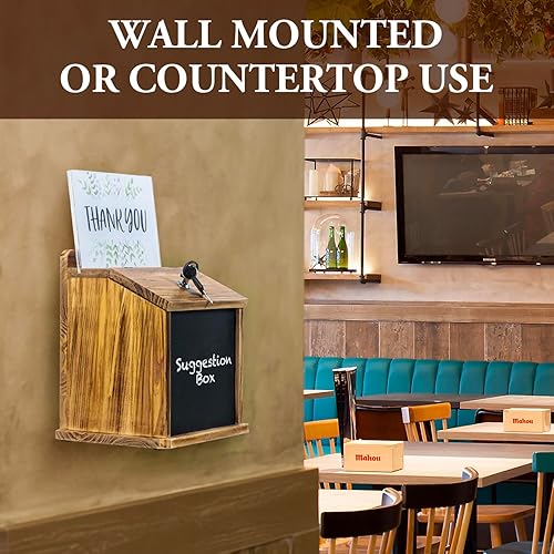Miniatura 4 de MyGift Weathered Gray - Caja de sugerencias de candado de madera maciza, punta de restaurante, colección de cajas de donación de recaudación de