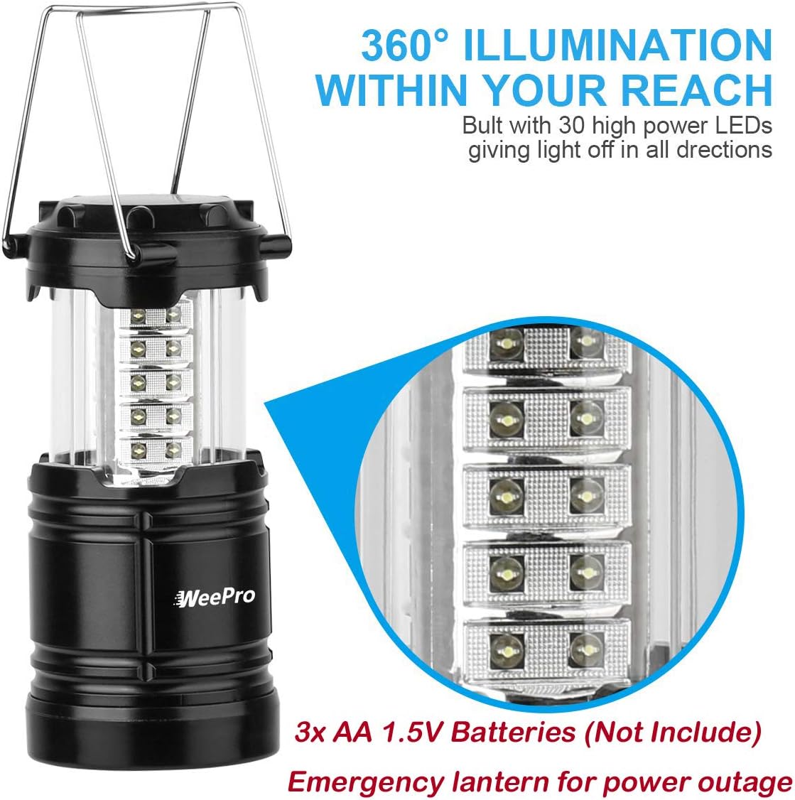 Led Camping Lantern - Waterproof Emergency Lantern & Light for Power Outage Outdoor Indoor - Tent Flashlight Lamp for Backpacking Hiking Fishing Camp, Collapsible, 4-Pack