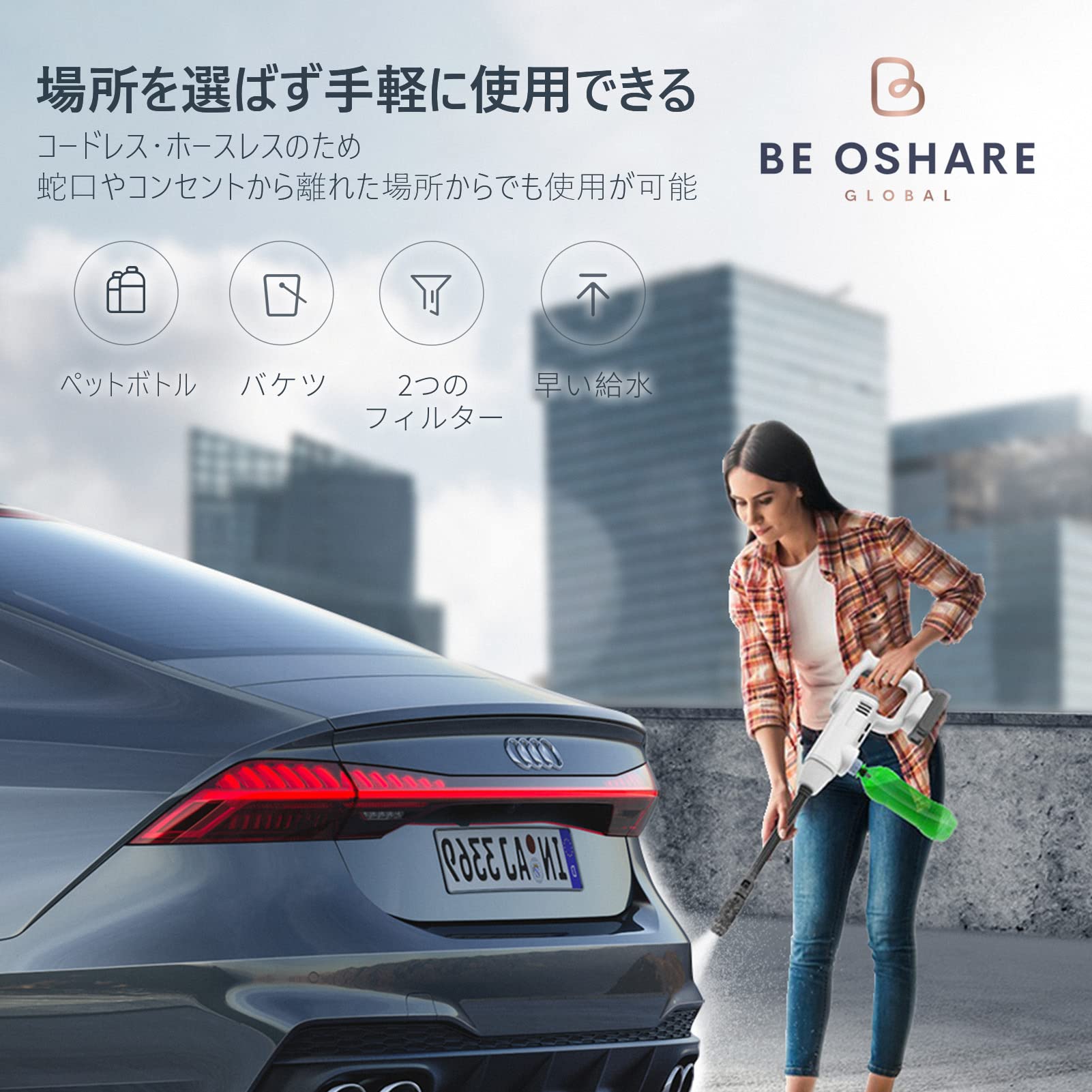 BE OSHARE 高圧洗浄機 Amazon | Be Oshare （充電式ハンディ ウォッシャー） 高圧洗浄機