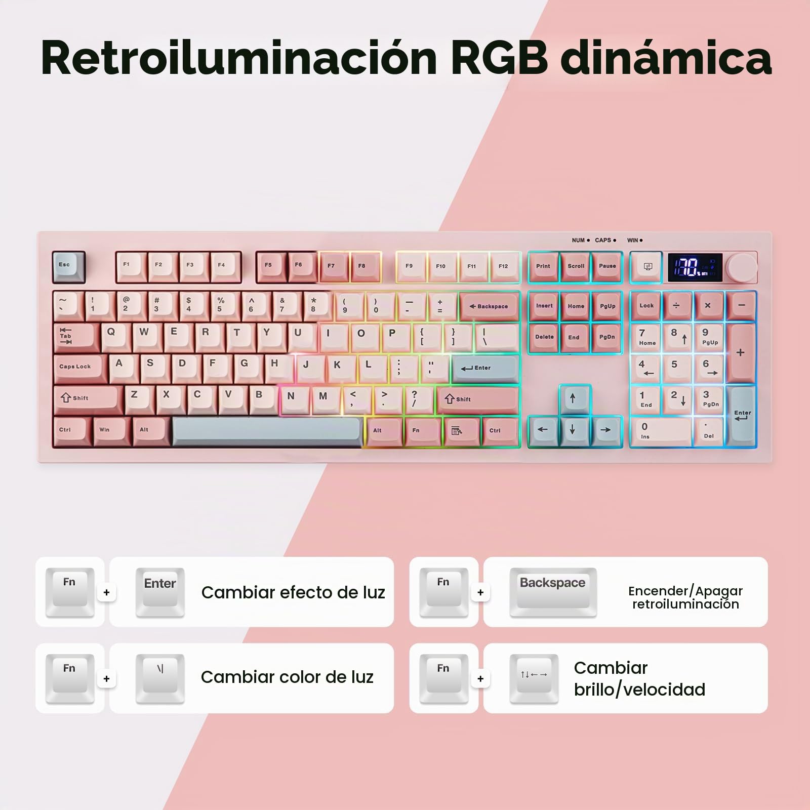 EPOMAKER Aula S102 Pro Teclado Silencioso para Juegos de Membrana con Pantalla TFT, Control de Volumen&Teclado Numérico, BT/2.4G/USB, RGB, Estructura de Silicona Suave, para Gaming/Oficina (Rosado)