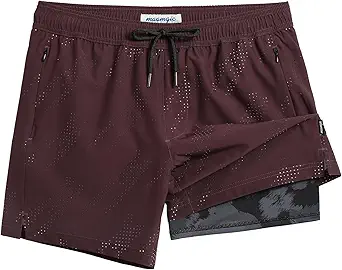 maamgic Mens Swim Trunks with Compression Liner 5 Inch Inseam Quick Dry Board Shorts with Zipper Pockets Swimming Shorts