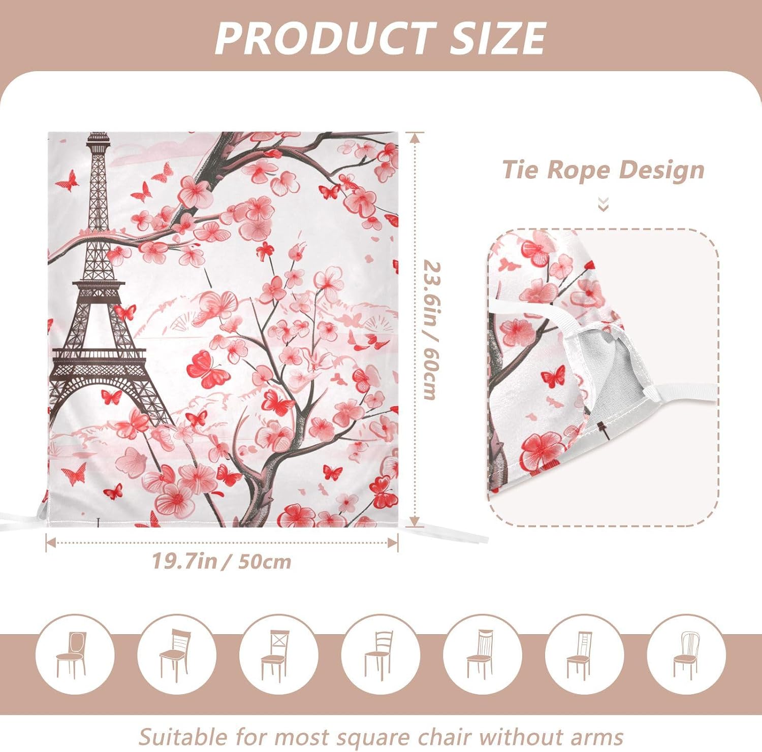 ALAZA Eiffel Tower Pink Flowers Butterfly Chair Back Cover Set of 6, Washable Reusable Removable Chair Slipcovers Decorative Chair Cover for Home Kitchen Wedding Party