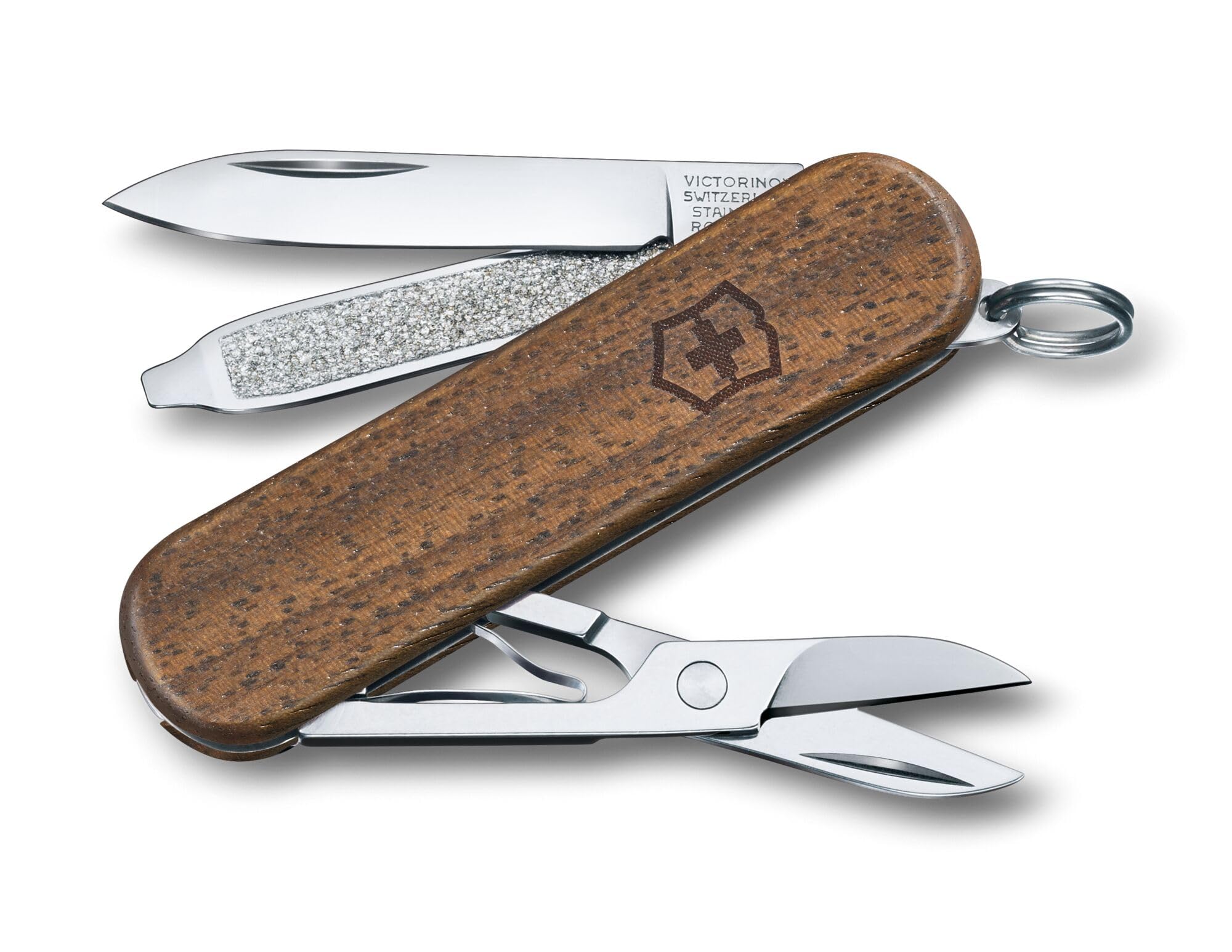 Victorinox, Classic SD Wood, Couteau de Poche Suisse, Multifonction, Léger, 5 Fonctions, Petite lame, Lime à ongles, Tournevis 2,5 mm