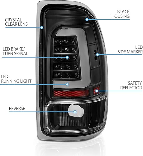 Miniatura 5 de AmeriLite Para Dodge Dakota 1997-2004 tipo C halógeno, LED, luces traseras, juego de lámparas de freno de cabina tripulación, lado del pasajero y
