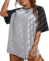 Remidoo Women's Oversized Color Block Short Sleeve Crew Neck T-Shirt - Casual Raglan Tee for Comfortable Everyday Wear