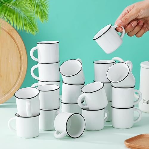 Miniatura 6 de Uiifan 24 tazas de café blancas de cerámica a granel para el hogar, viajes, pequeñas tazas de camping portátiles, tazas vintage de espresso con asa,