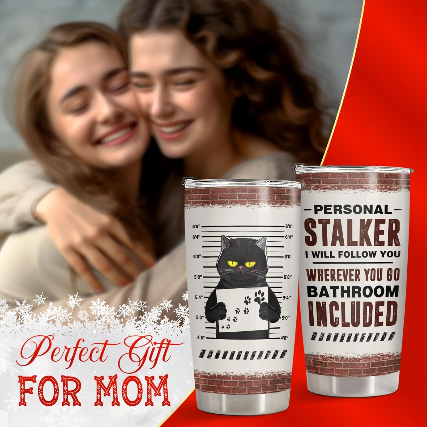 34HD Funny Black Cat Tumbler 20oz with Lid, Personal Stalker Feline Vacuum Insulated Coffee Mug, Horror Cup for Birthday, Cats Lovers Gifts for Him Her - Image 5