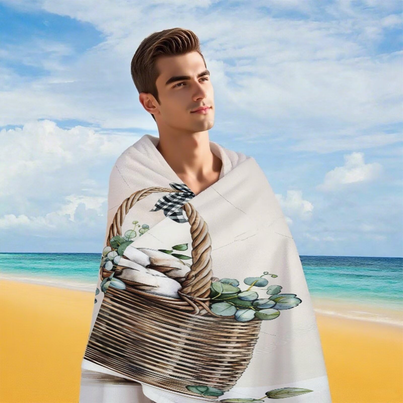 Strandtuch Blumenkorb Mikrofaser Handtuch Groß 220 x 100 cm, Saunahandtuch Schnell Trocknendes, Sandfreie Stranddecke, Saugfähiges Badetuch, Platzsparende Reisehandtuch, Strandurlaub Must Haves Y1-391
