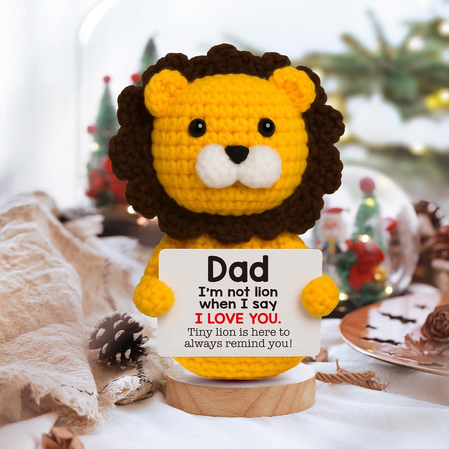 Dad Gifts from Son Daughter, Christmas Birthday Gifts for Dad Father Daddy, Papa Gift Idea, Funny Positive Handmade Crochet Lion Presents for Stepdad Bonusdad - Image 6