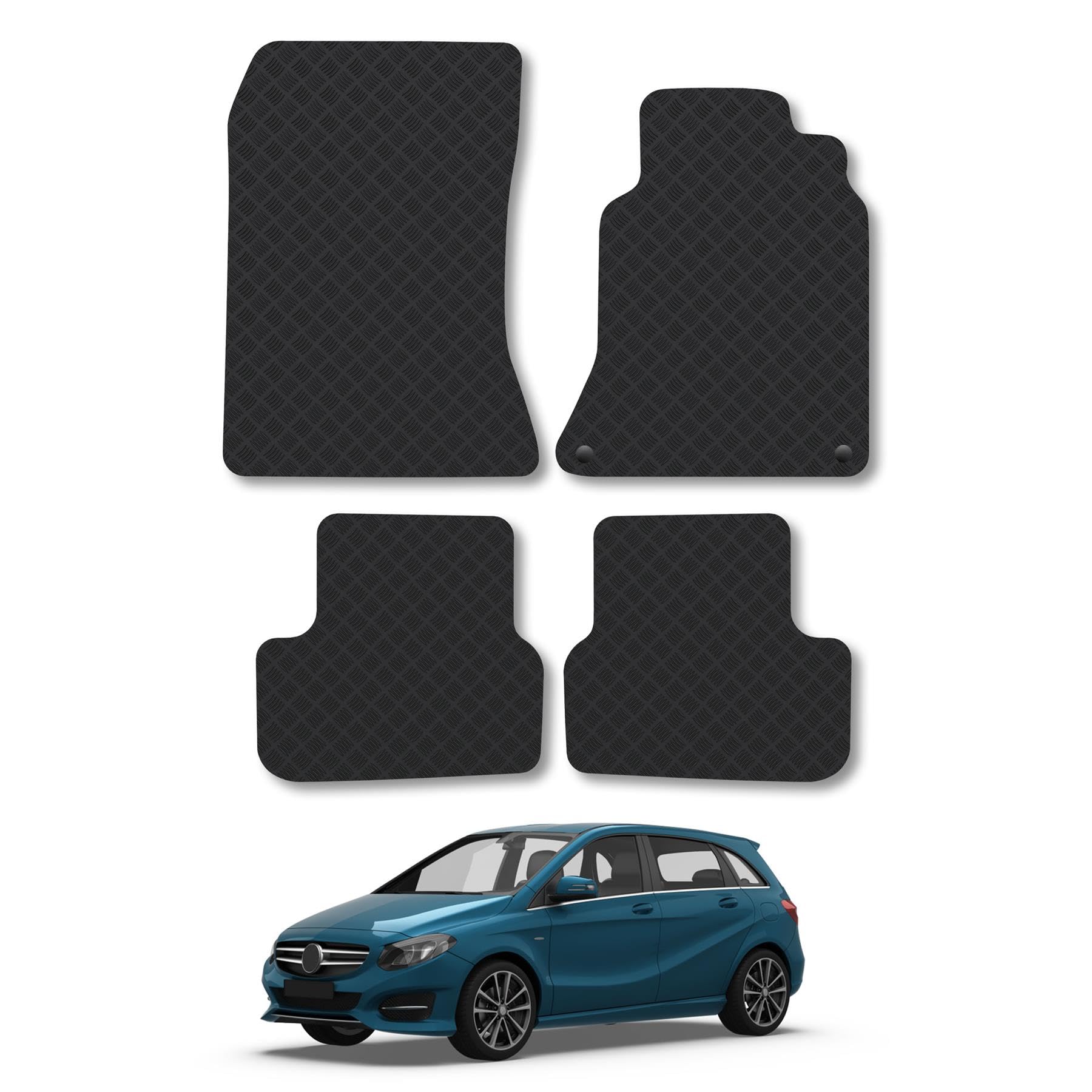 Rubber Car Mats Compatible with Mercedes B-Class (2012-2019) [W246] Tailored Fit Car Floor Mats Set Accessory Custom Fit Anti-Slip Backing Heavy-Duty Waterproof Easy-Clean Durable All Weather