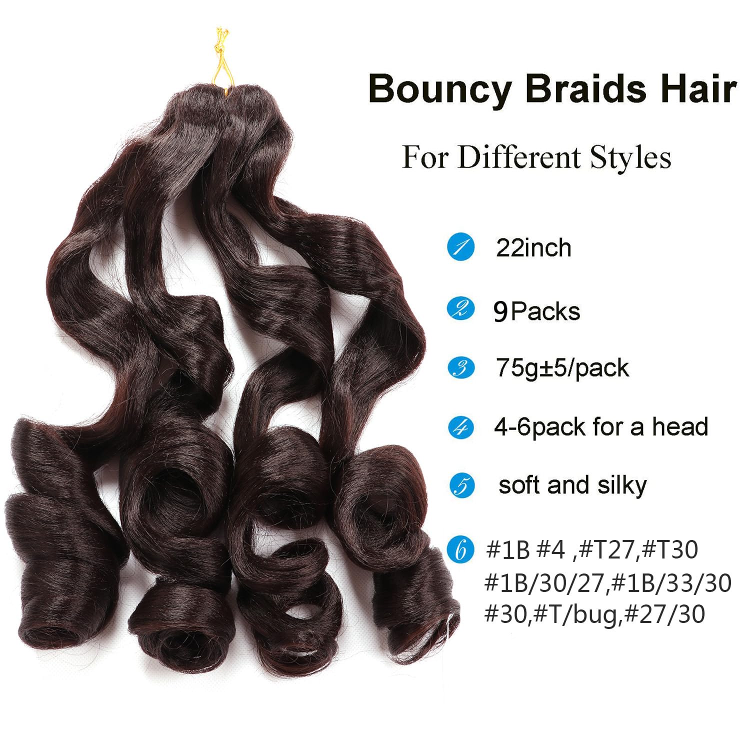 6 Packs French Curl Braiding Hair Extension Crochet Braids for Black Women Crochet Hair for Braiding (#4, 22Inch (Pack of 6) - Image 3