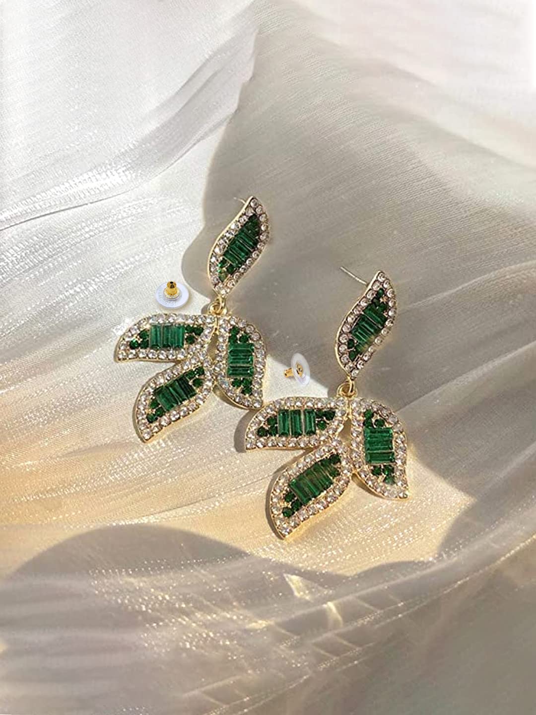 Crystal Studded Leaflet Dangle Earrings