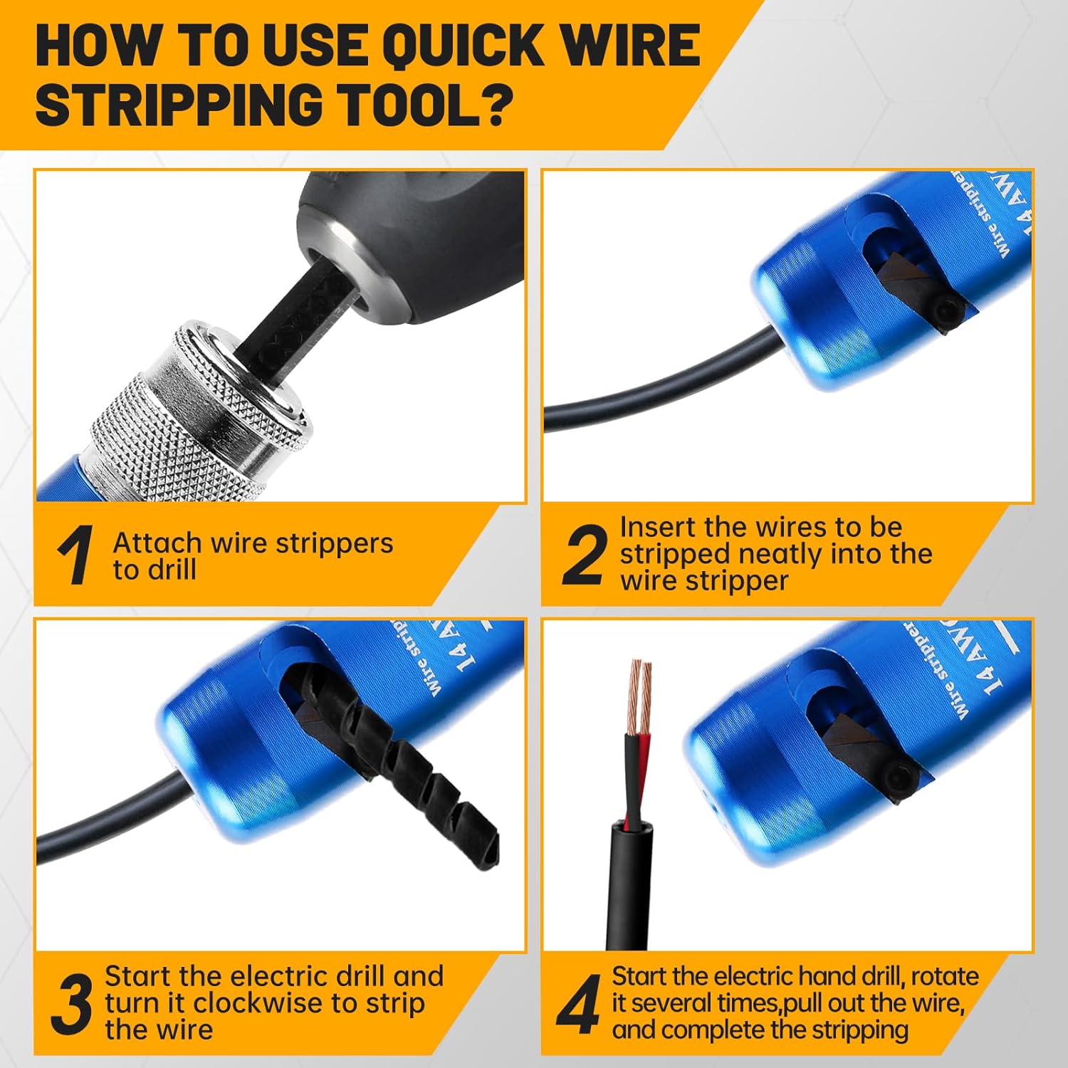 Professional Wire Stripper for Drill, 2025 Upgraded Drill Wire Stripper 6/8/10/12/14 AWG with Wire Twister Tool for Drill, Wire Stripping and Twisting Tool 10pcs for Electricians and DIY Enthusiast