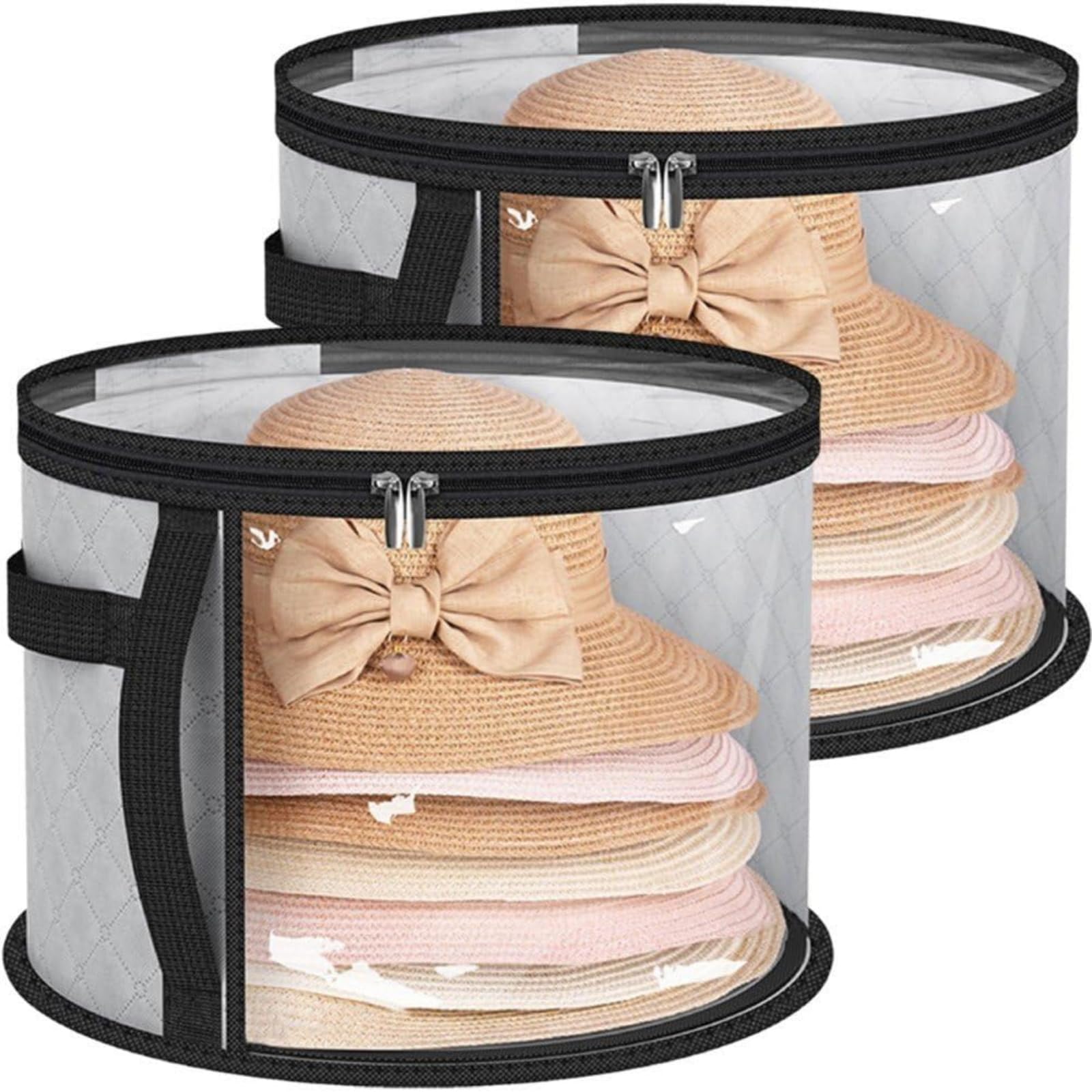 Portacappelli con Finestra Visiva per 7 Cappelli, Organizzatore Trasparente per Cappello da Cowboy, Cappelli da Donna & a Tesa Larga, Custodia Robusta per Armadio e Viaggio (2 Pezzi, Grigio)