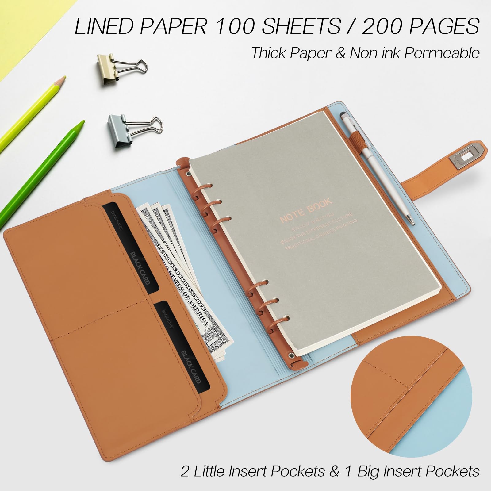 A5 Pu Lederen Ringband, Navulbare 6 Ringband Case, Binder Kladblok En Meeting Notebook