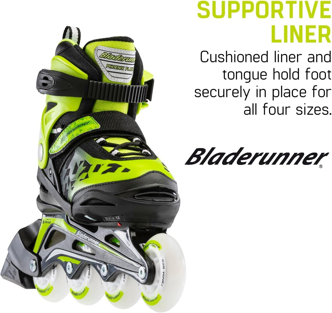 Bladerunner by Rollerblade Phoenix Flash Kid's Adjustable Fitness Inline Skate, Black/Green