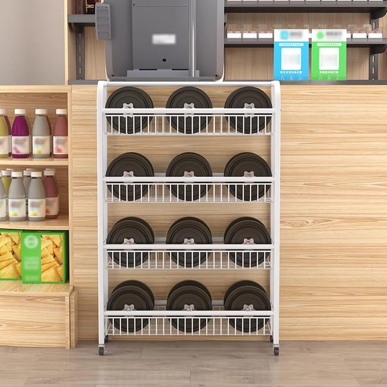 Generico Espositore Commerciale in Metallo per Caramelle e Snack - Supporto Versatile per Snack, Ideale per supermercati, minimarket, cucine e uffici - Elegante Finitura Bianca, 50x20x86 cm