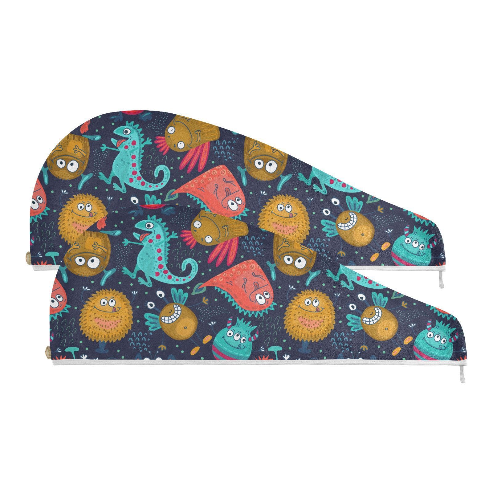 YOUJUNER Hair Towel Wrap Cartoon Dinosaur Monsters Rapid Drying Turban Hair Towel Super Absorbent Head Towel for Women Girl