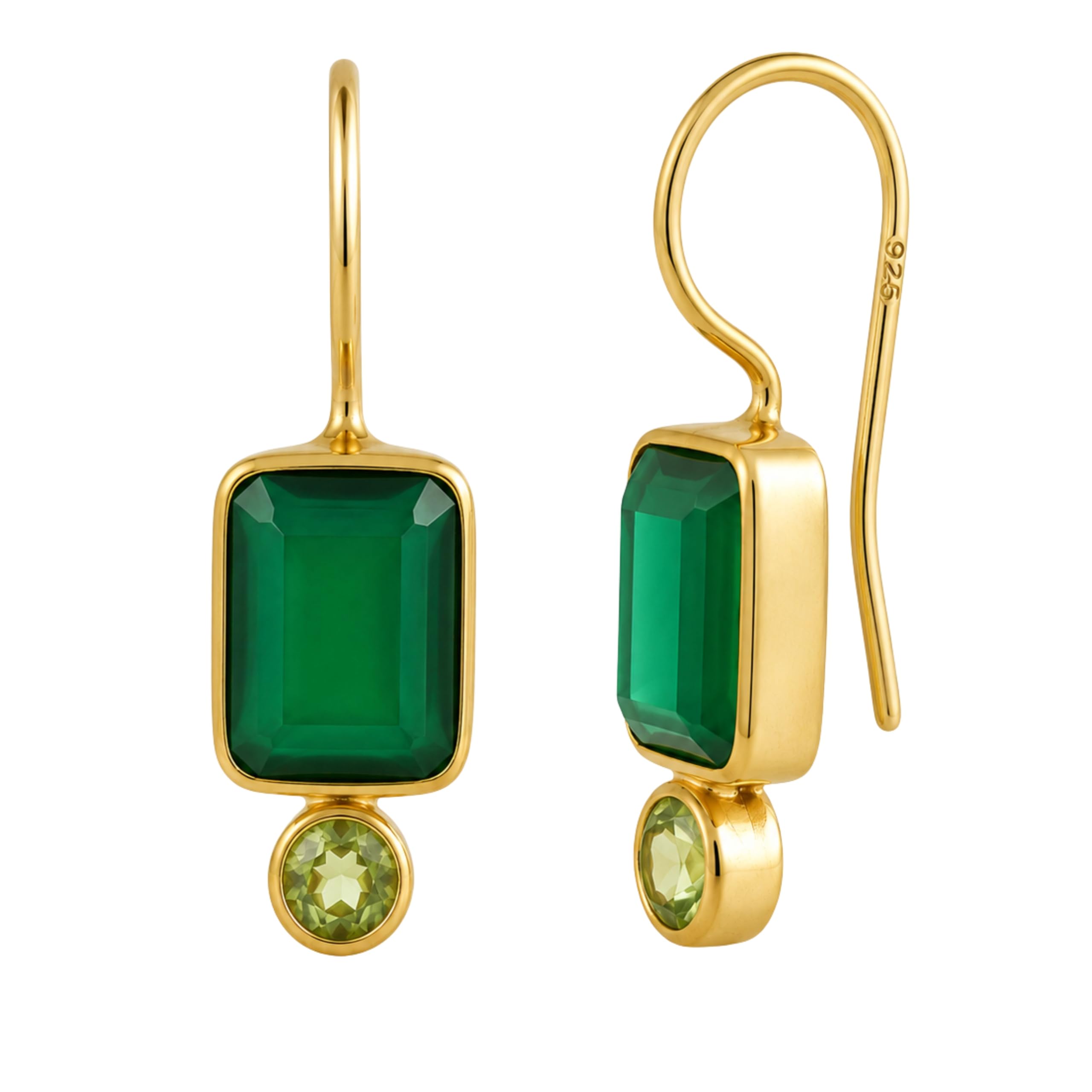 Orecchini in Argento 925 Placcato Oro con Onice Verde e Peridoto