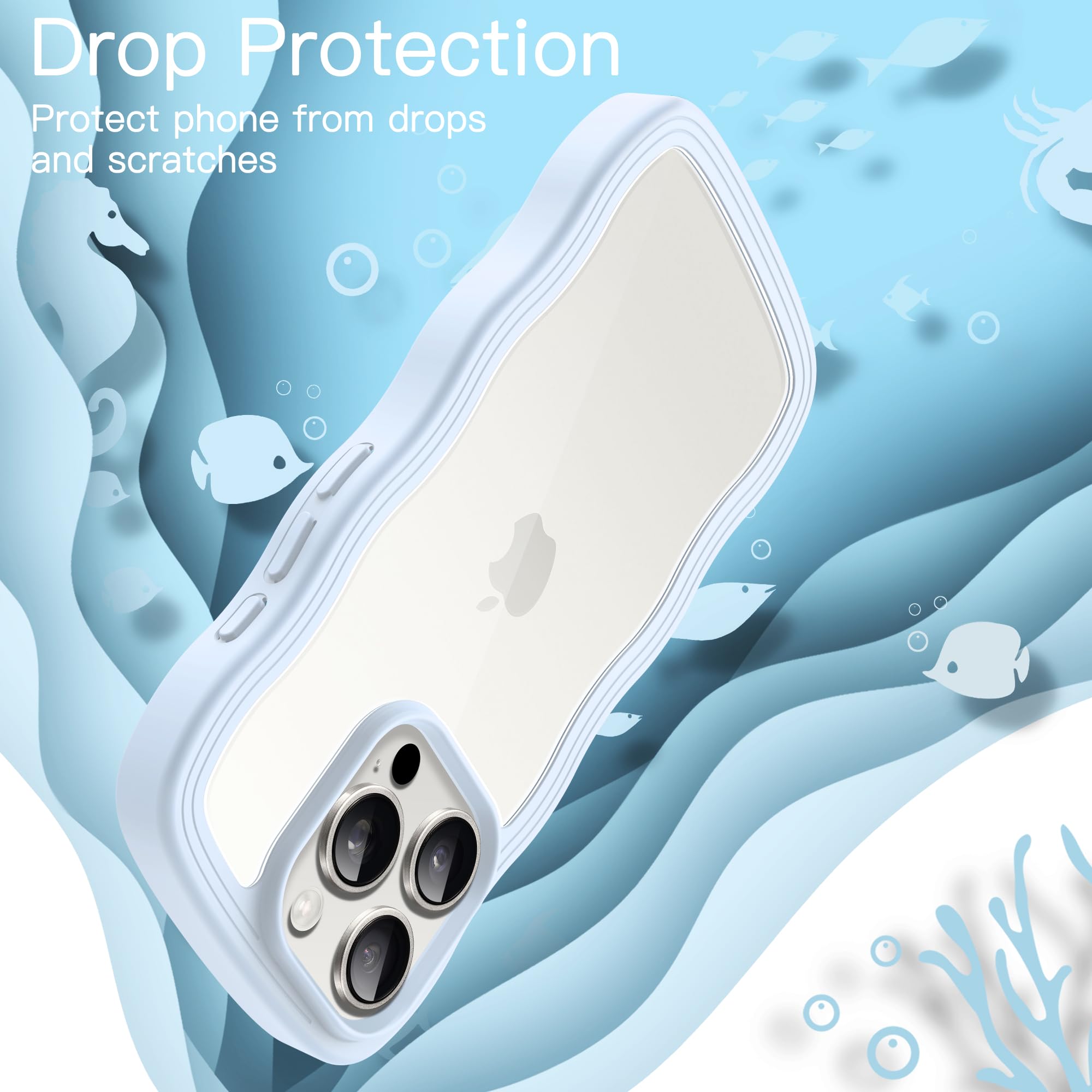 JETech Cover Carina per iPhone 15 Pro 6,1 Pollici, Cornice Ondulata Forma Riccia Antiurto Cellulare Custodia per Donne e Ragazze, Trasparente Rigido PC Retro (Titanio Bianco
