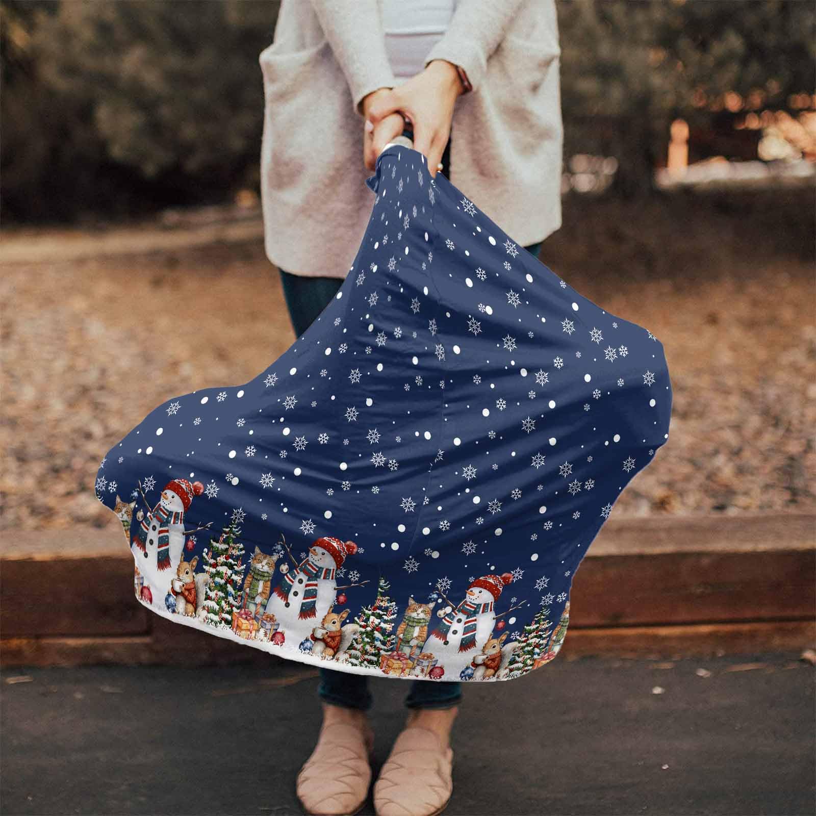 Nursing Cover for Breastfeeding Scarf, Christmas Tree Snowflakes Snowman Squirrel Cat Navy Baby Car Covers Super Soft Multi Use for Canopy Shopping Cart Cover Blanket Stroller Cover