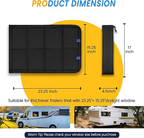Miniatura 2 de Persiana para Ventana de Claraboya de RV, 23 " (L) x 15 " (A), Cubierta Opaca Plegable con Imán para RV, Protección contra Rayos UV, Cubierta de