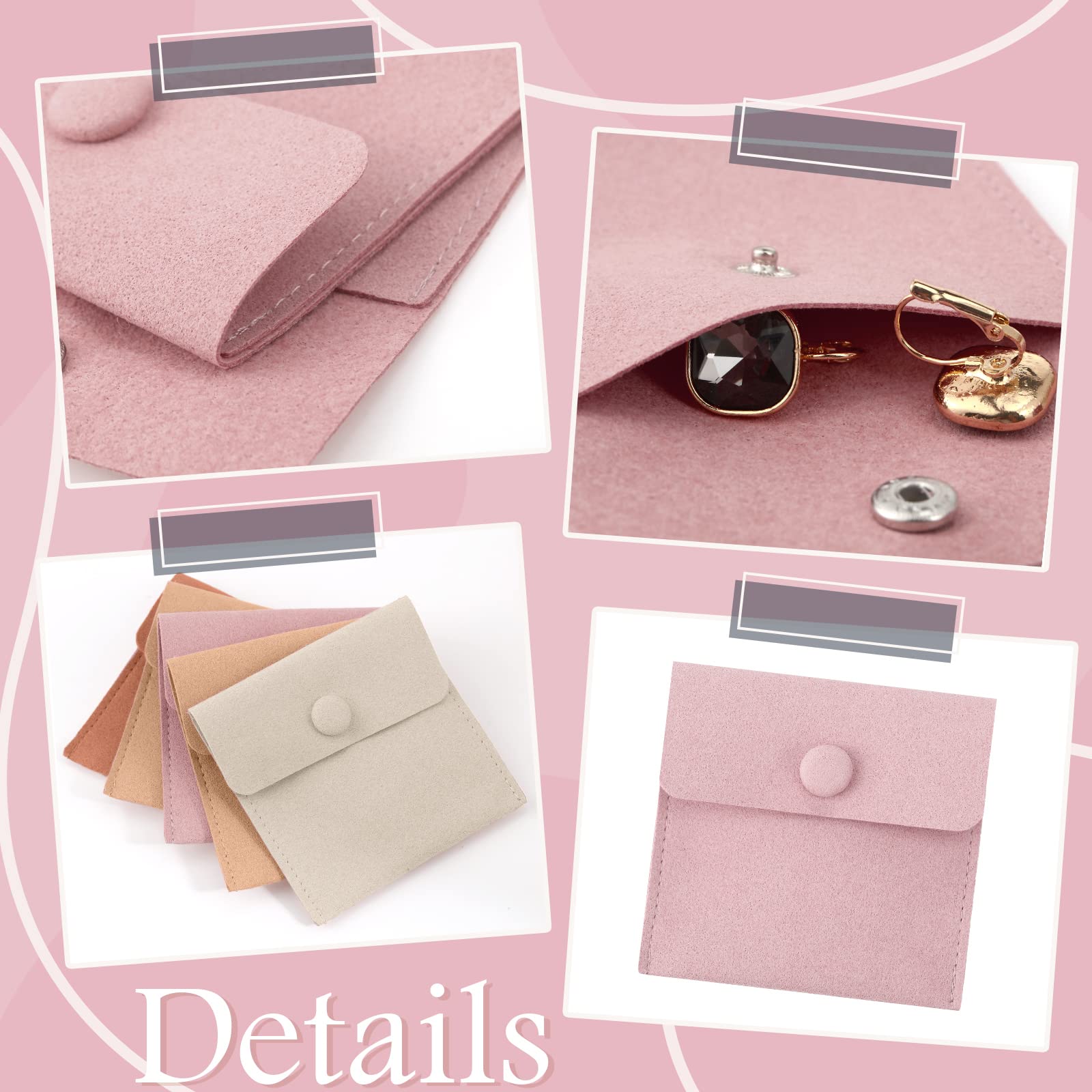 Bonuci Bolsa de microfibra para joyas, 8 x 8 cm, bolsa de embalaje de joyería, bolsa de regalo pequeña de lujo, botón a presión con divisor, bolsa de microfibra para embalaje de pulseras y collares