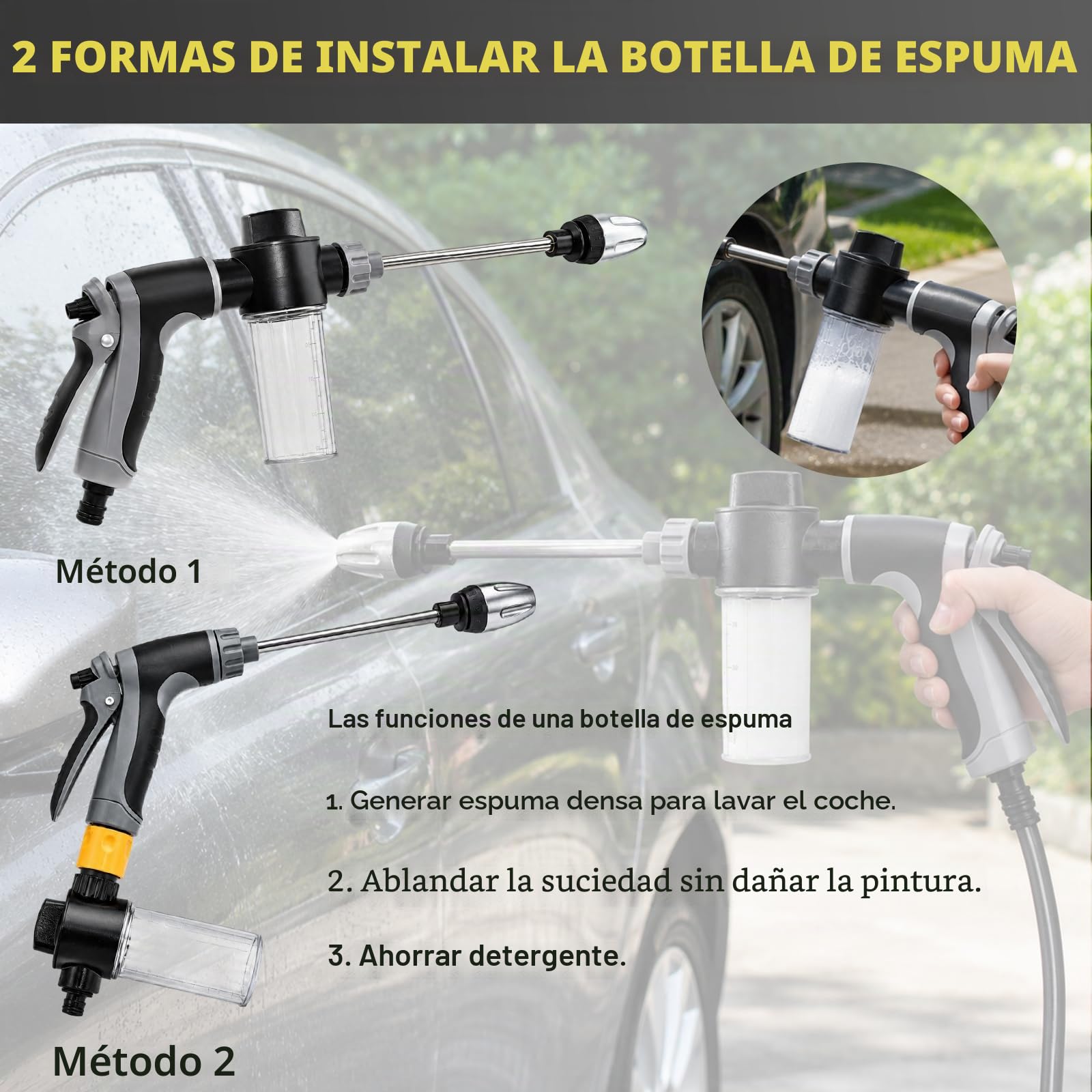 Jetterix Pressure Washer, Pistola de alta presión Power Jet, 3 Modos de pulverización, Pistola De Manguera De Jardín,Potente cañón de Espuma Multifuncional, para riego, Lavado de Coche y Patio