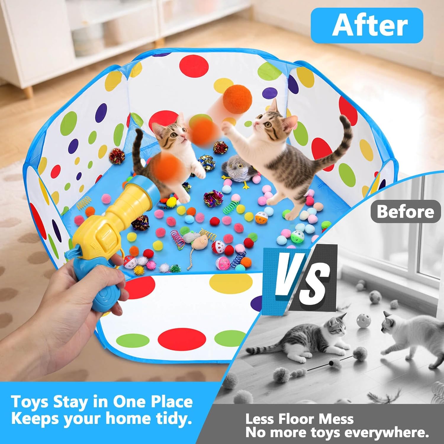 AIERSA Interactive Cat Toys for Indoor Cats,86pcs Cat Toys Pack Ball Pit for Kitten,Included Flapping Bird Launchers Mice Crinkle Balls Sparkle Pom-Poms Spring Jingle Balls for Self Play Kitten Toys