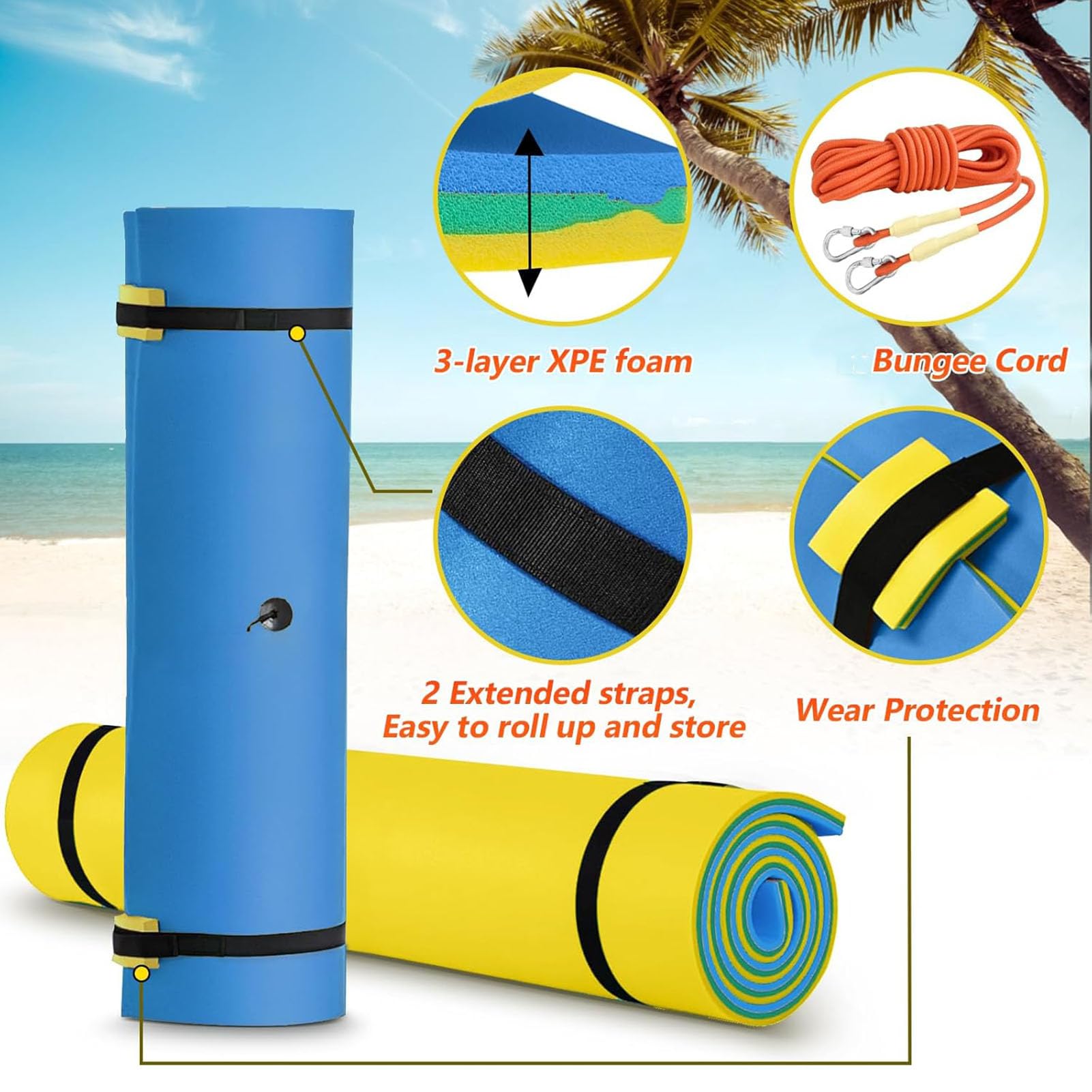 Colchón Flotante para Mar, Colchonetas Flotantes para el Agua, Balsas Flotantes Enrollables, Flotador para Lagos y Navegación Piscina, Mar, Playa y Lago,5.5m×1.9m×3.3cm
