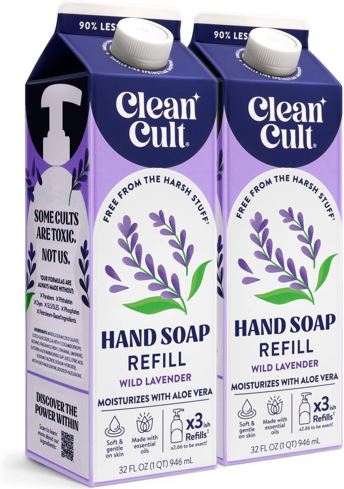 Liquid Hand Soap Refills - Moisturizes Dry & Sensitive Skin - Made with Aloe Vera & Lavender Essential Oils - Wild Lavender - Eco Friendly - Paper-Based Packaging - 32 oz/2 Pack