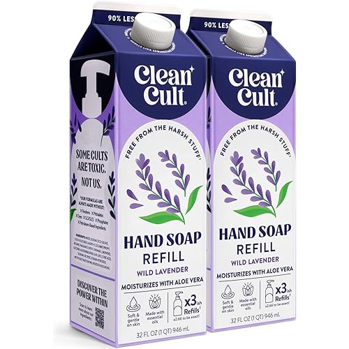 Cleancult Liquid Hand Soap Refills - Moisturizes Dry & Sensitive Skin - Made with Aloe Vera & Lavender Essential Oils - Wild Lavender - Eco Friendly - Paper-Based Packaging - 32 oz/2 Pack