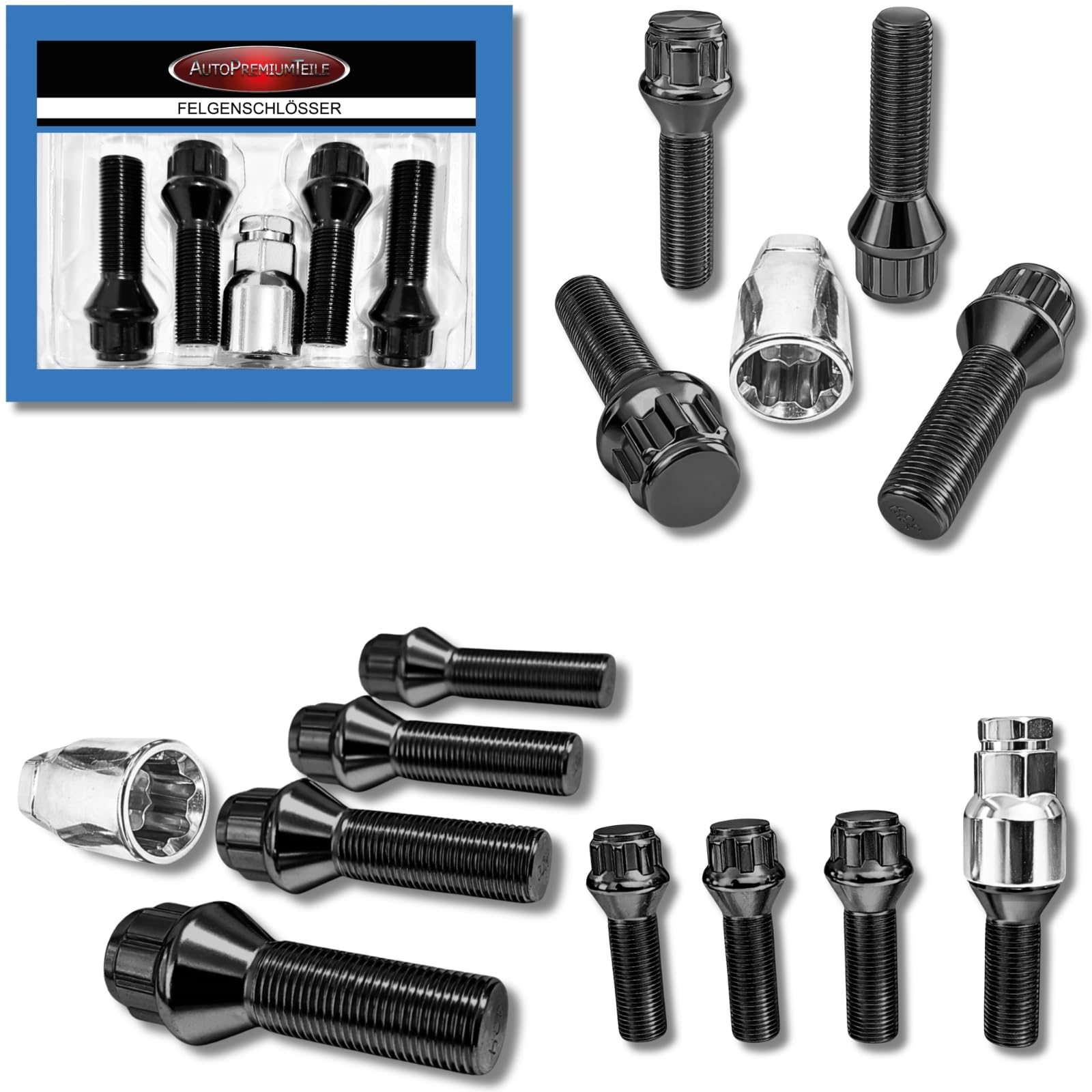 Candado para llantas, M14 x 1,25 x 37 mm, cintura cónica, 60°, 4 candados negros para llantas, 4 unidades, fusibles para llantas, antirrobo