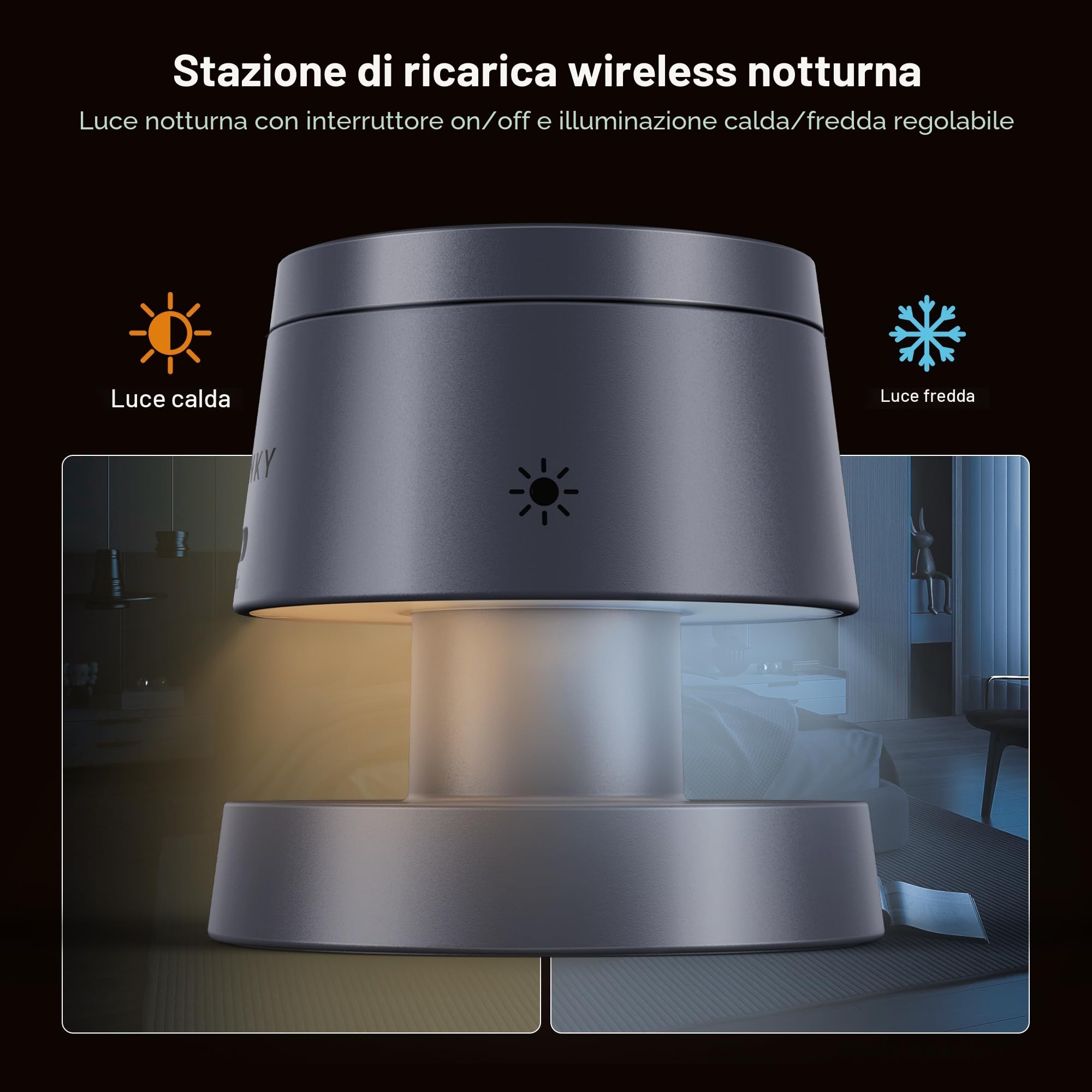 iVANKY 4 in 1 Caricabatterie wireless per iPhone 17e Stazione di ricarica con luce notturna, Qi2 15W 3 in 1 MagSafe caricabatterie per iPhone 17/16/15/14/13/12/11/Pro/Max, Apple iWatch, Airpods