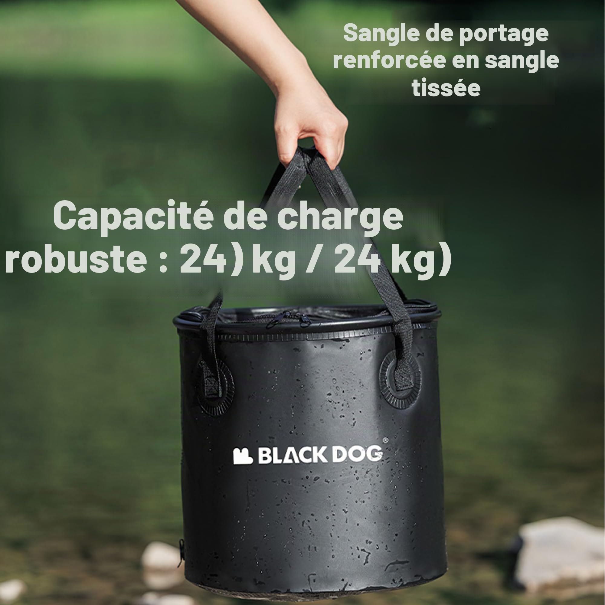 Windhike Blackdog – Seau pliable de camping de 14 litres, récipient d'eau pliable léger avec poignée et couvercle, seau pliable avec valve de sortie pour voyage, camping, randonnée, pêche, EVA
