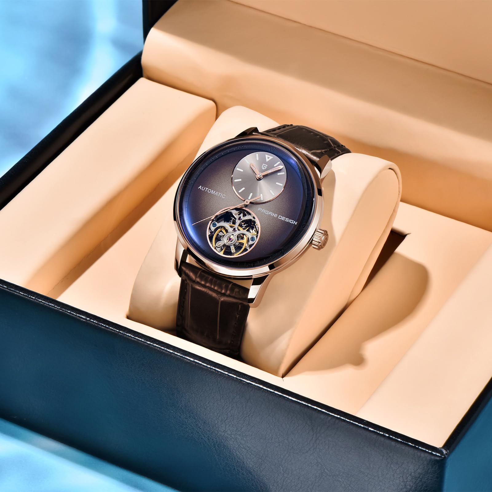 Pagani Design Reloj Automático Mecánico para Hombre - Movimiento Esqueleto Visible Acero Inoxidable 316L 42mm Resistente al Agua 100m (10ATM) Premium Cristal de Zafiro