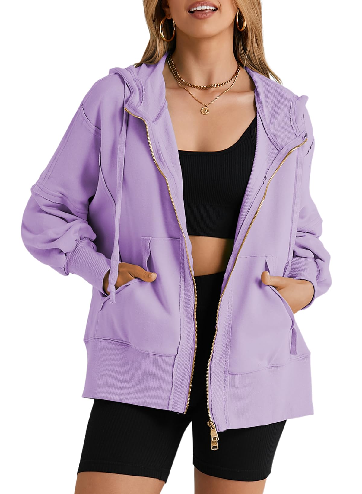 Damskie czarne bluzy oversize bawełniane lekkie zapinane na zamek bluzy z kieszenią na co dzień sweter z długim rękawem luźna lekka kurtka dla nastolatków Y2K ubrania S