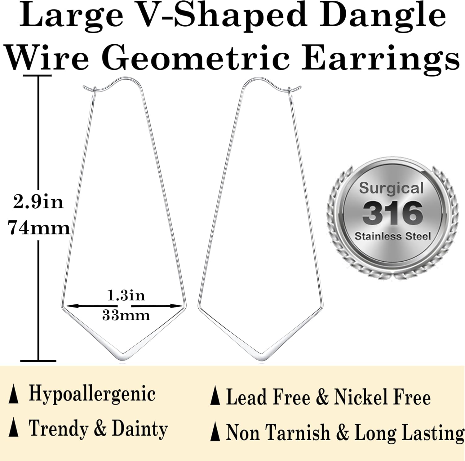 FLYUN 18k Gold Large V-Shaped Dangle Wire Geometric Earrings For Women Trendy-Lightweight Hypoallergenic Earrings Handmade Jewelry Gift For Her - Image 4