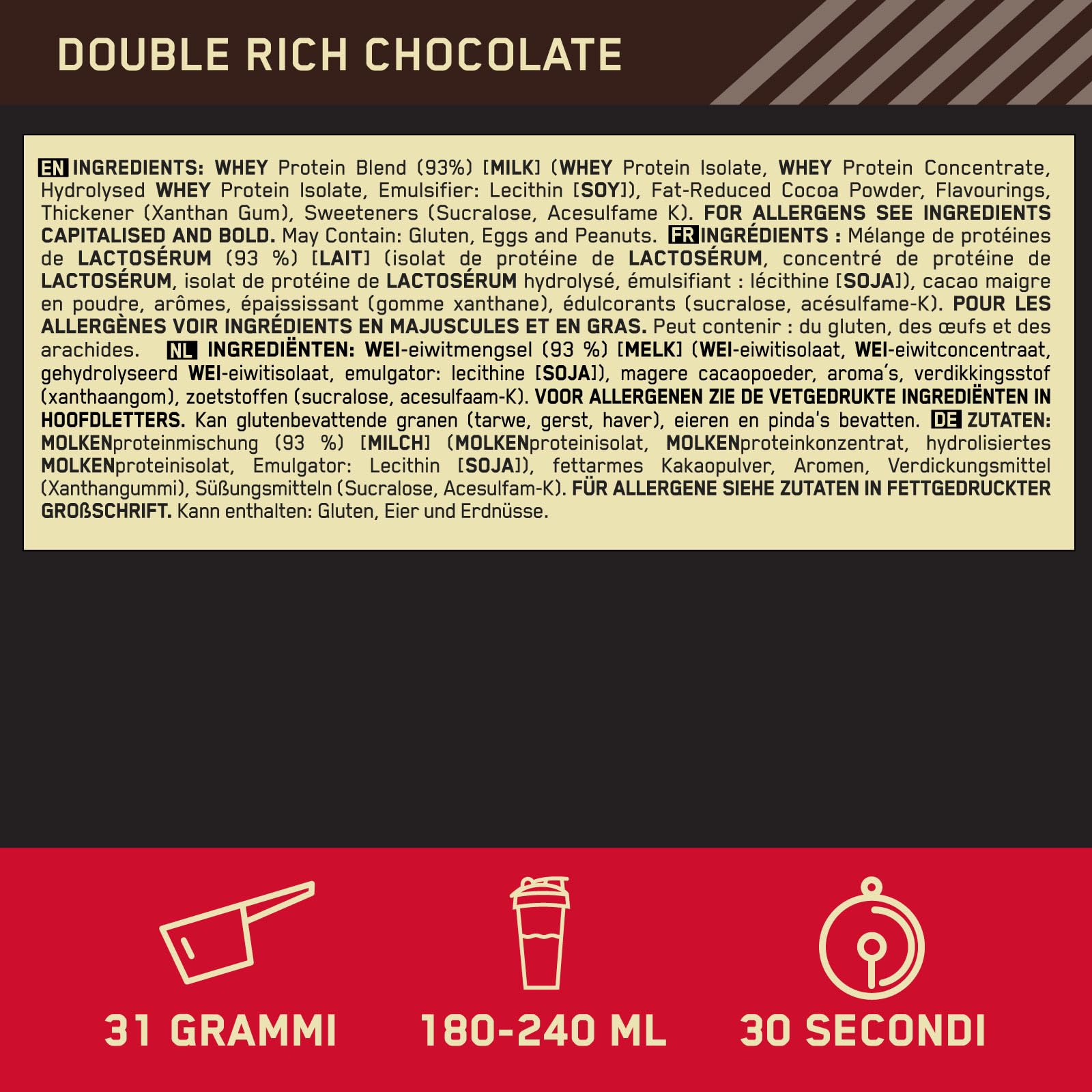 Optimum Nutrition Gold Standard 100% Whey Proteine con Aminoacidi Doppio Cioccolato 2,02kg 65 Porzioni + Shaker