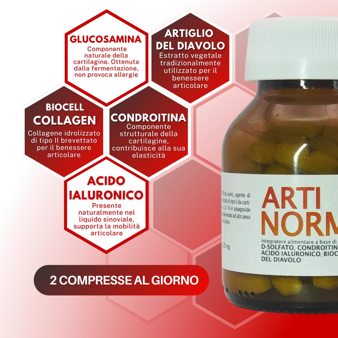 ARTINORM Integratore Alimentare – 60 Compresse con Glucosamina, Condroitina, Acido Ialuronico e Collagene BioCell
