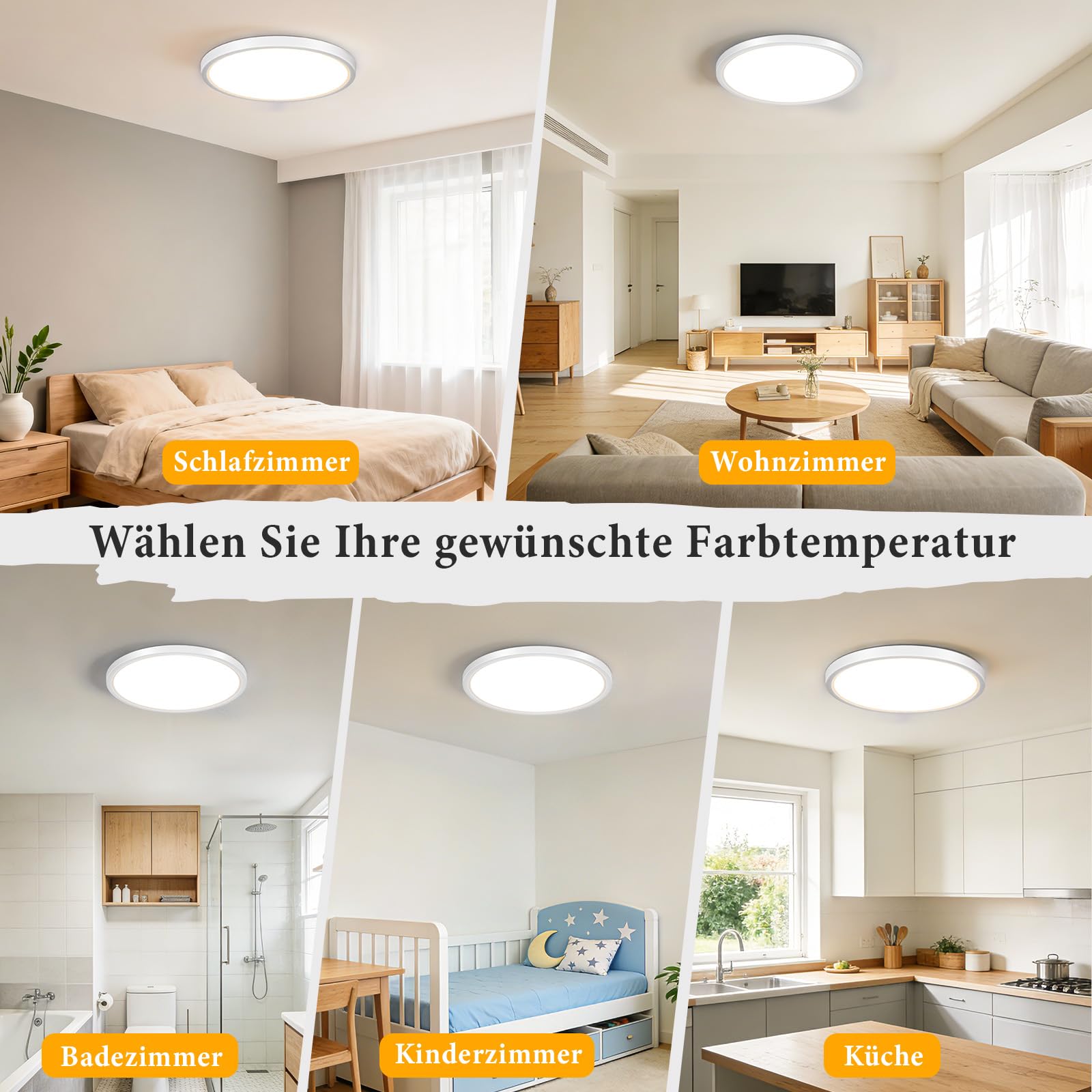 Lampa sufitowa LED, 18 W, 1800 lm, 4000 K, Ø22, okrągła lampa sufitowa do łazienki, kuchni, sypialni, przedpokoju, garażu, balkonu, biura