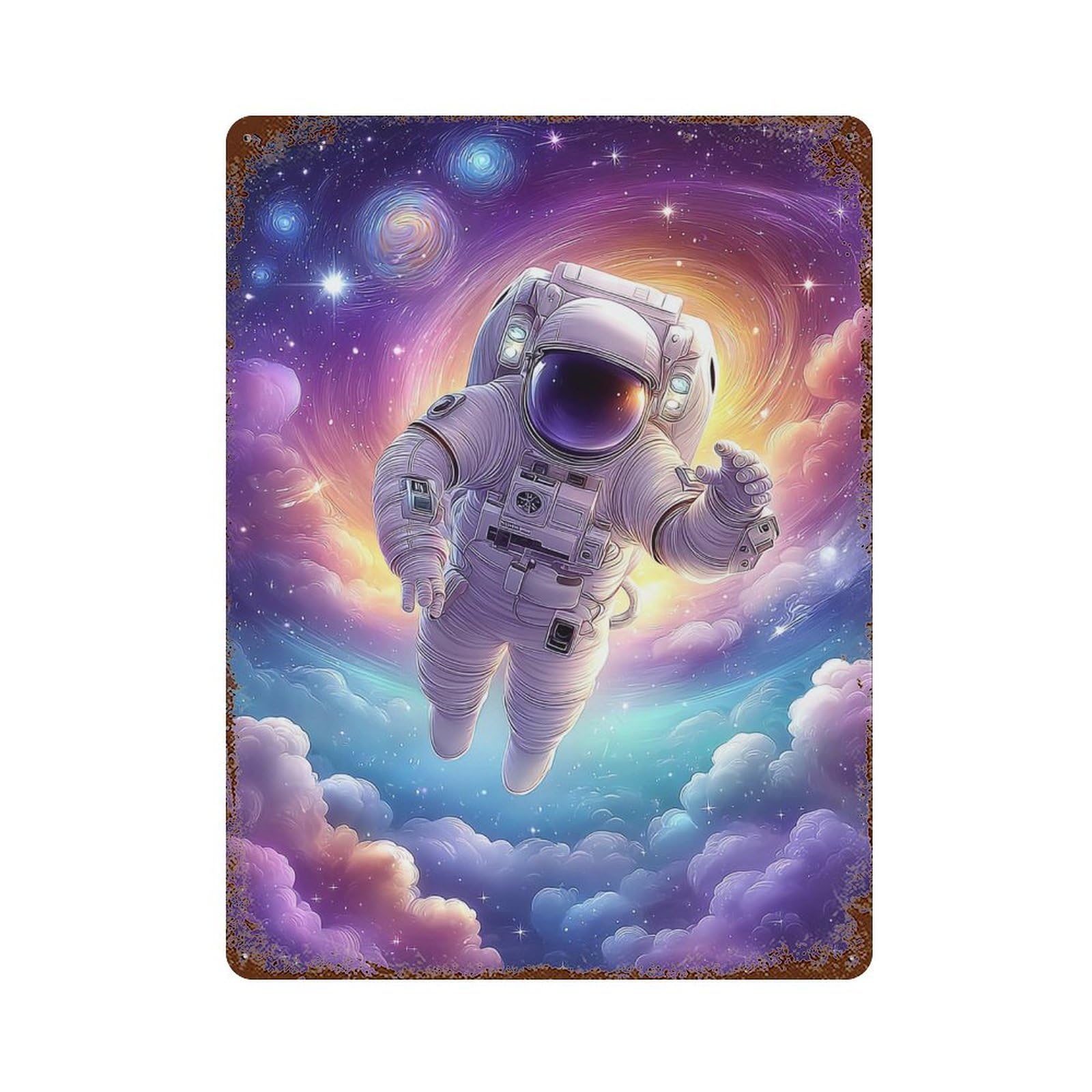 Cosmic Astronaut Journey 15.7"x11.8" Decorative Tin Sign, Retro Wall Decor for Garage, Bar And Workshop Decor