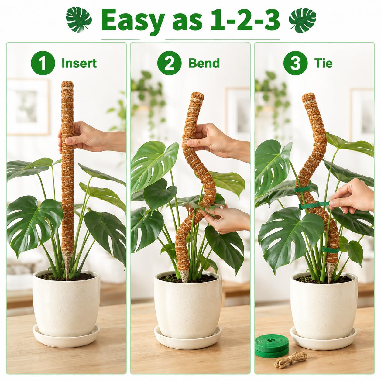 Moosstange, 71,1 cm, Moosstangen für Pflanzen, Monstera, biegbare Pflanzenstützpfähle für Kletterpflanzen im Innenbereich, Garten-Rankgitter für Topfpflanzen, Pothos, 2 Stück