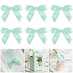 AIMUDI Twist Tie Bows for Treat Bags 3.5 Aqua Blue Satin Ribbon Bows for Crafts Premade Bows with Twist Ties for Crafts Cake Pop Candy Apple Small Bows for Gift Wrapping Wedding Decor, 50 PCs