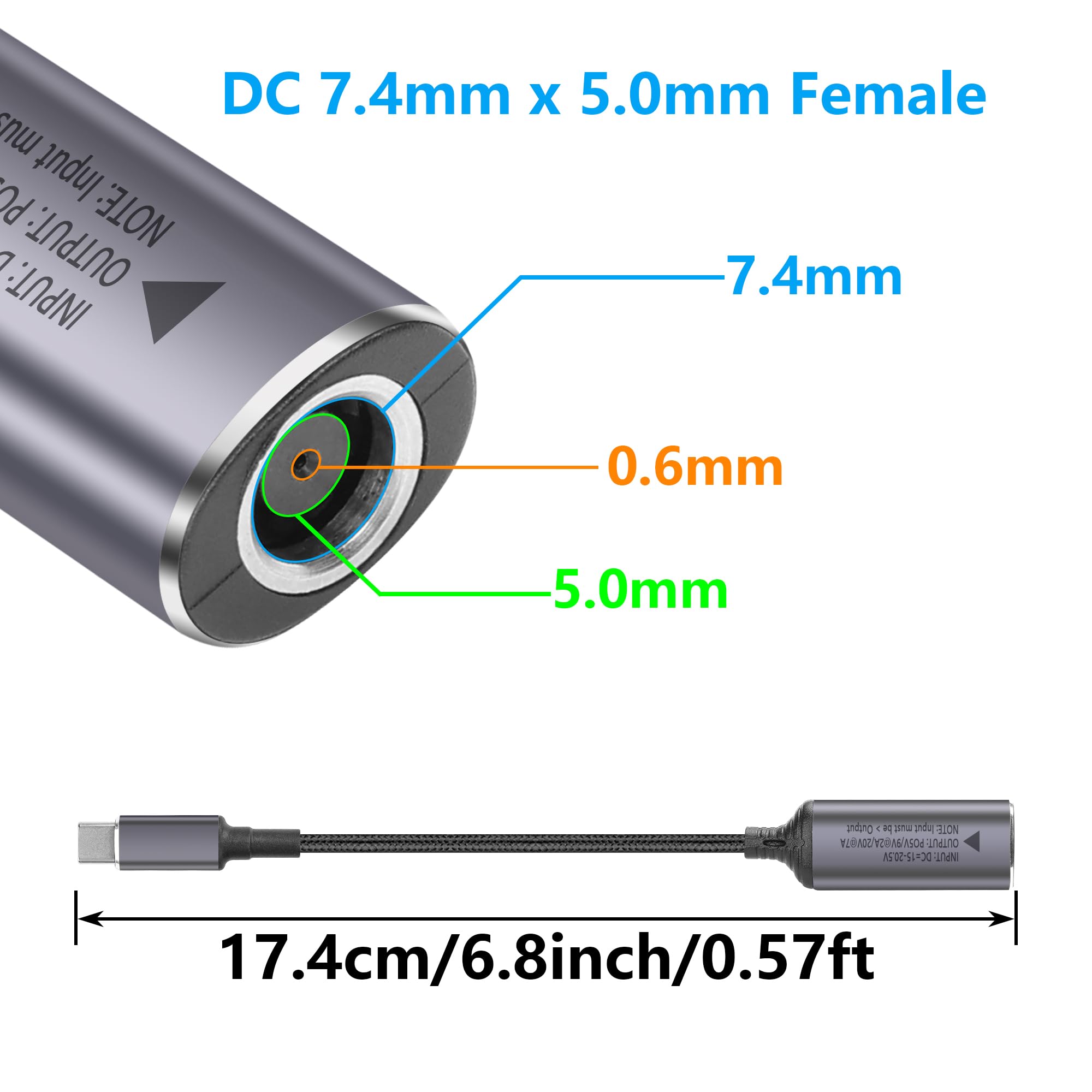 SinLoon PD DC7450 - Cavo da 140 W a USB C, DC 7,4 mm x 5,0 mm femmina (7,4 x 0,6 mm), ingresso a tipo C maschio, cavo di ricarica con chip di identificazione automatica PD, per telefoni, tablet,