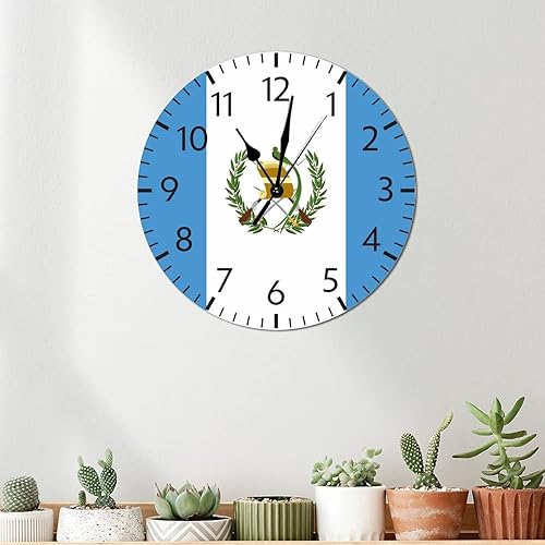 Miniatura 3 de Reloj de pared de madera con bandera de Guatemala, con banderas nacionales, funciona con pilas, sin tictac, 12 pulgadas, reloj de pared rústico para