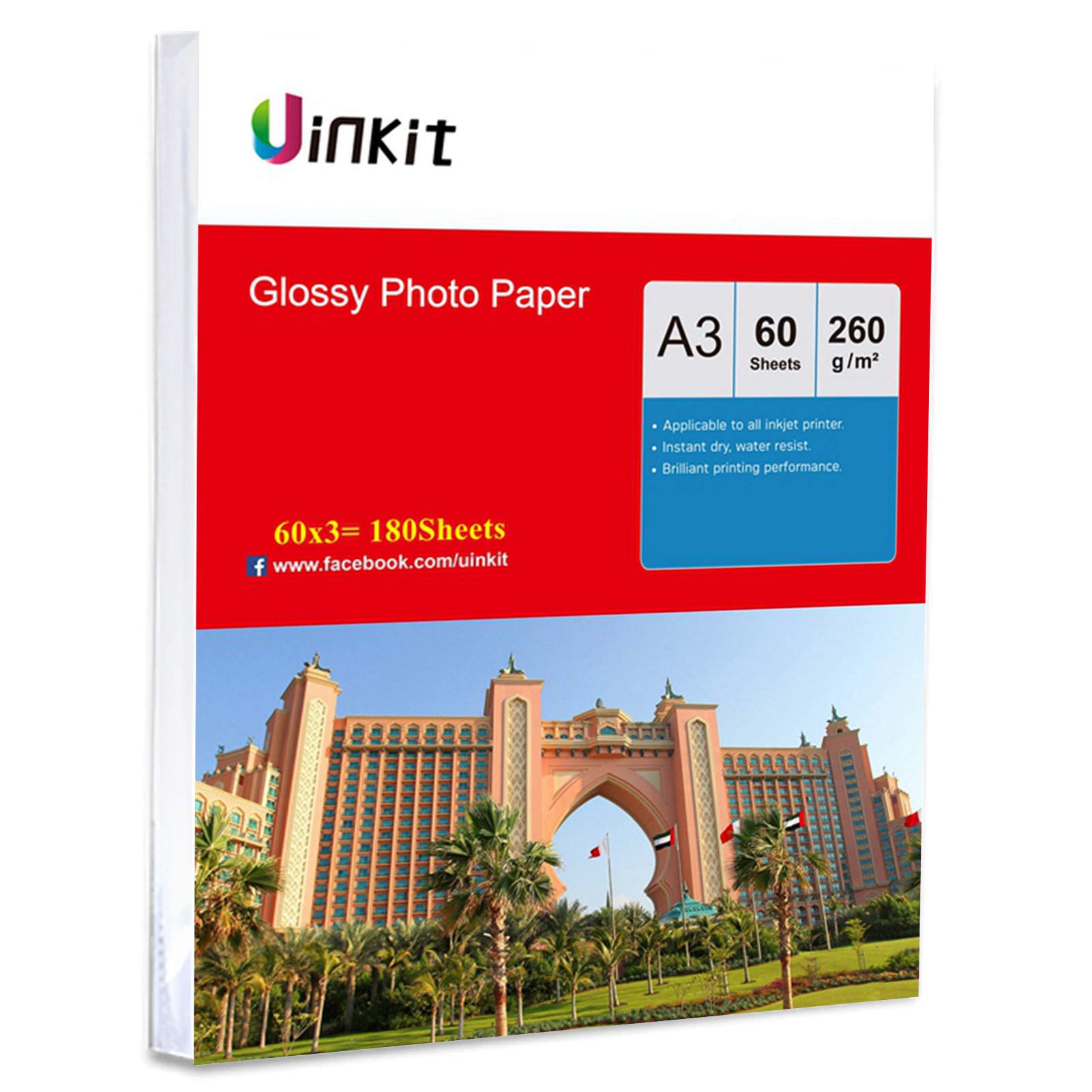 Gruby papier fotograficzny A3 wysoki błyszczący 260 g/m2 – 180 arkuszy super biały papier atramentowy do druku atramentowego w wersji Uinkit