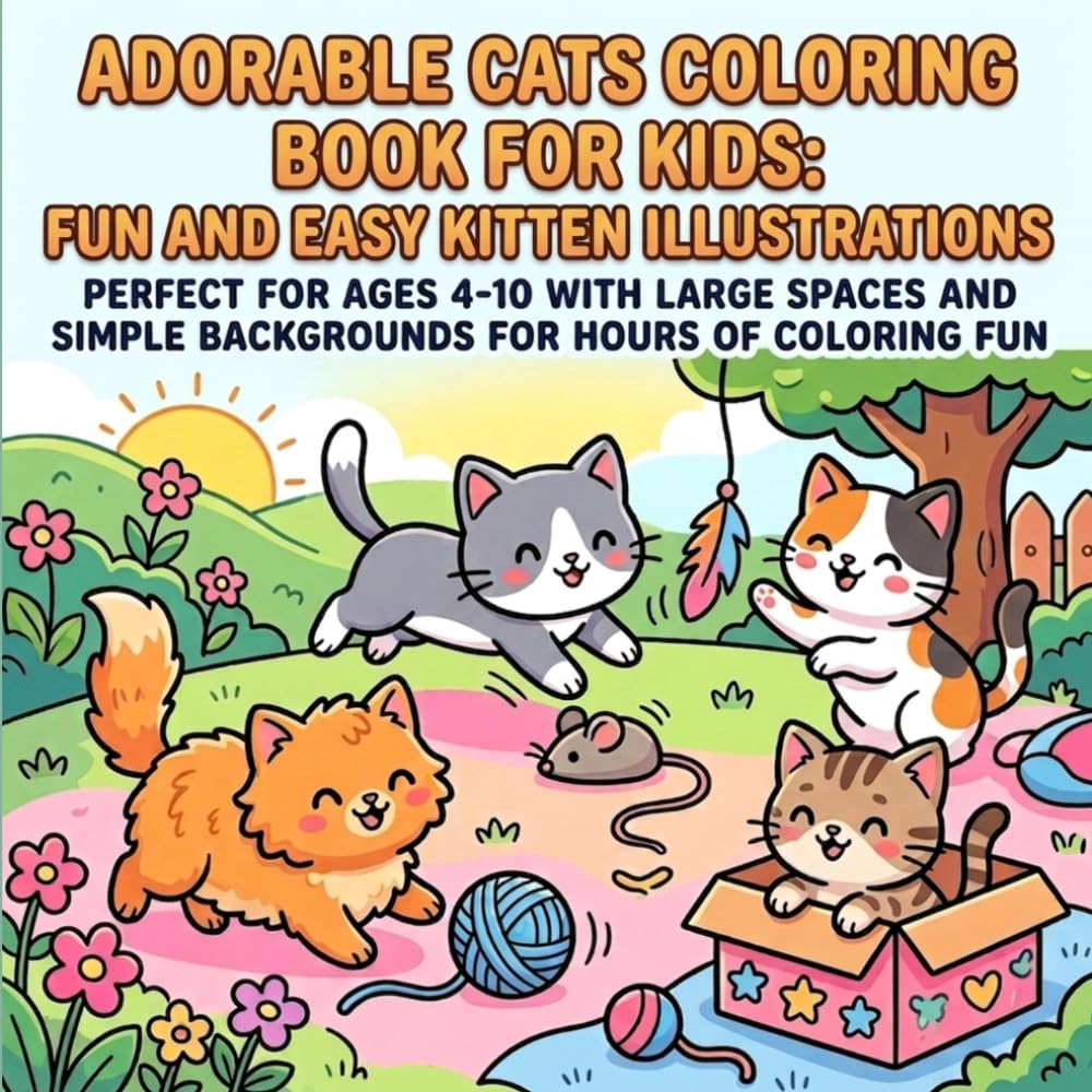 Adorable Cats Coloring Book for Kids: Fun and Easy Kitten Illustrations: Perfect for Ages 4-10 with Large Spaces and Simple Backgrounds for Hours of Coloring Fun