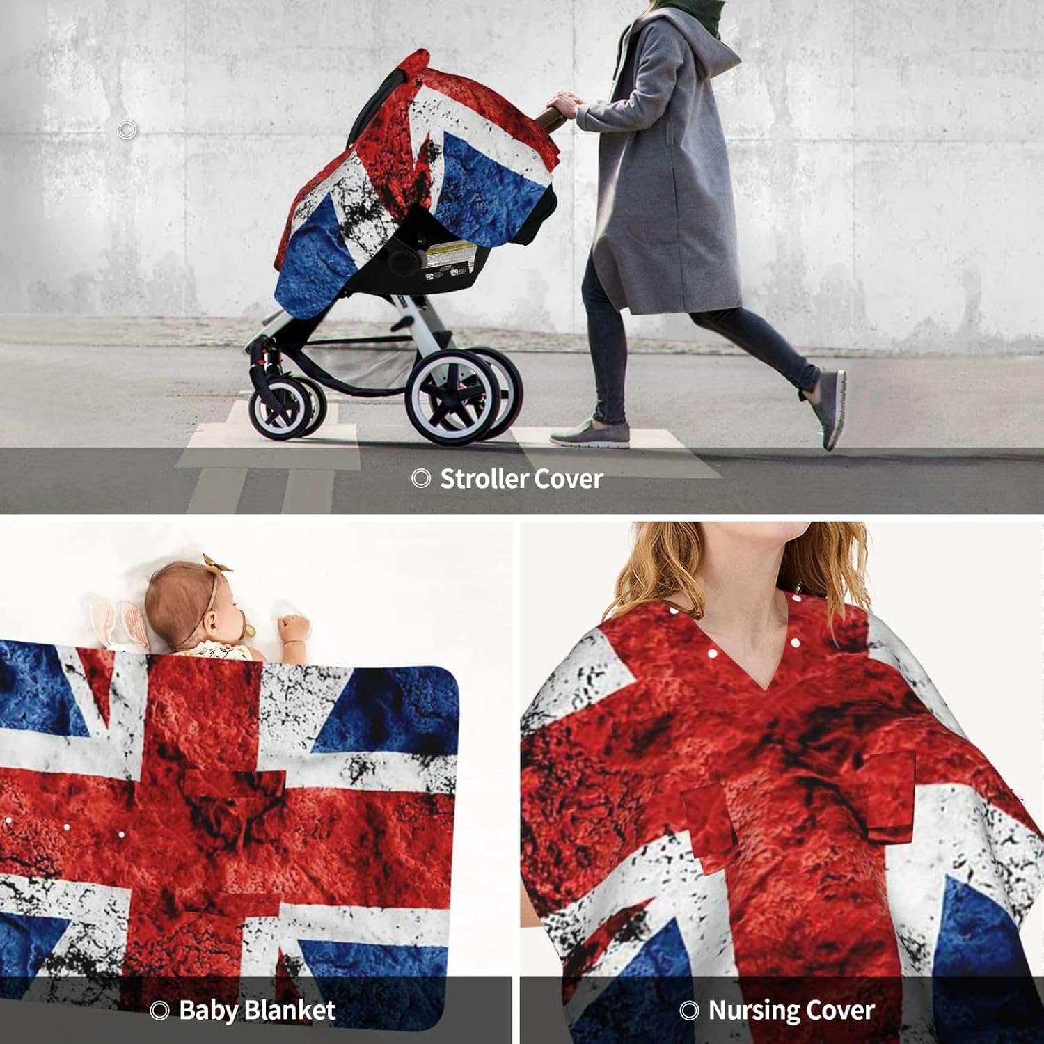 British Flag Sign Baby Car Seat Cover & Breastfeeding Nursing Cover - Breathable Stretch Fabric Multi-Use Nursing Cover for Breastfeeding
